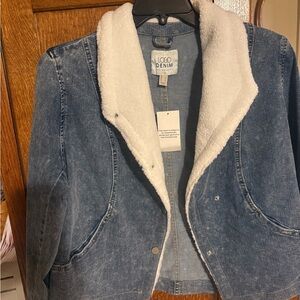 Logo Denim Blue Jacket with White Sherpa Lining